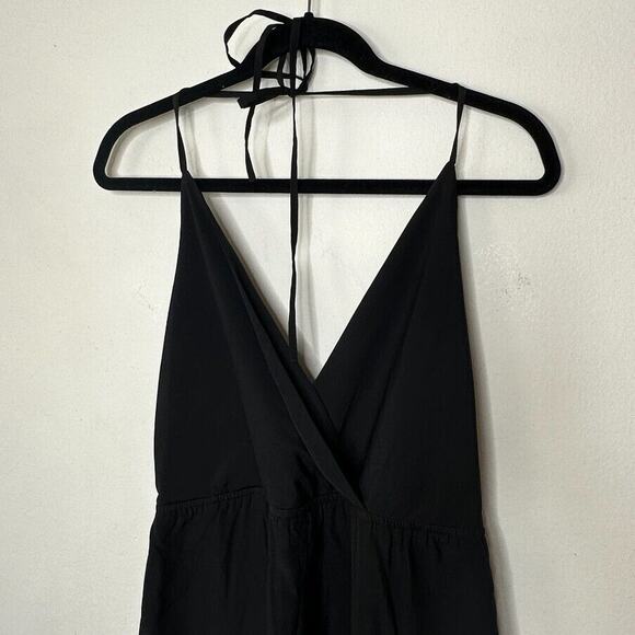 Kelly Renee Jet Black Wrap Sexy VNeck Spaghetti Halter Top Jumpsuit Romper M - Picture 3 of 13